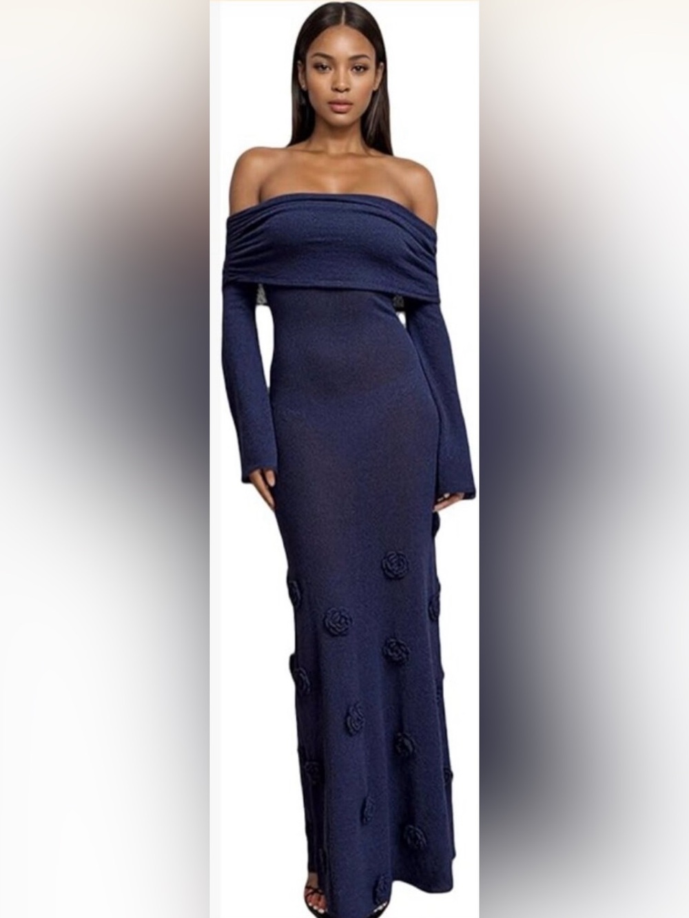 Meshki Navy Off-Shoulder Maxi Dress